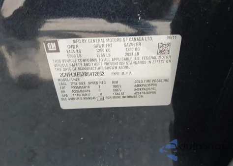 2011 Chevrolet Equinox 2Lt from USA, damaged, VIN 2CNFLNE52B6472662